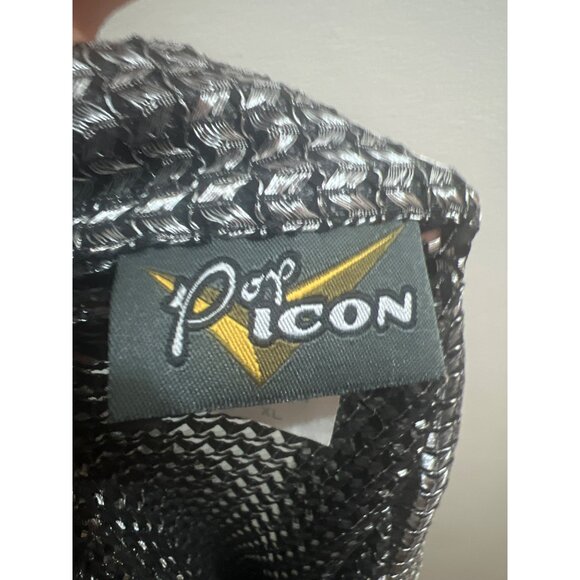 Pop Icon Mens XL Black & Silver Mesh Short Sleeve Button-Up Shirt Made In USA - Picture 3 of 6